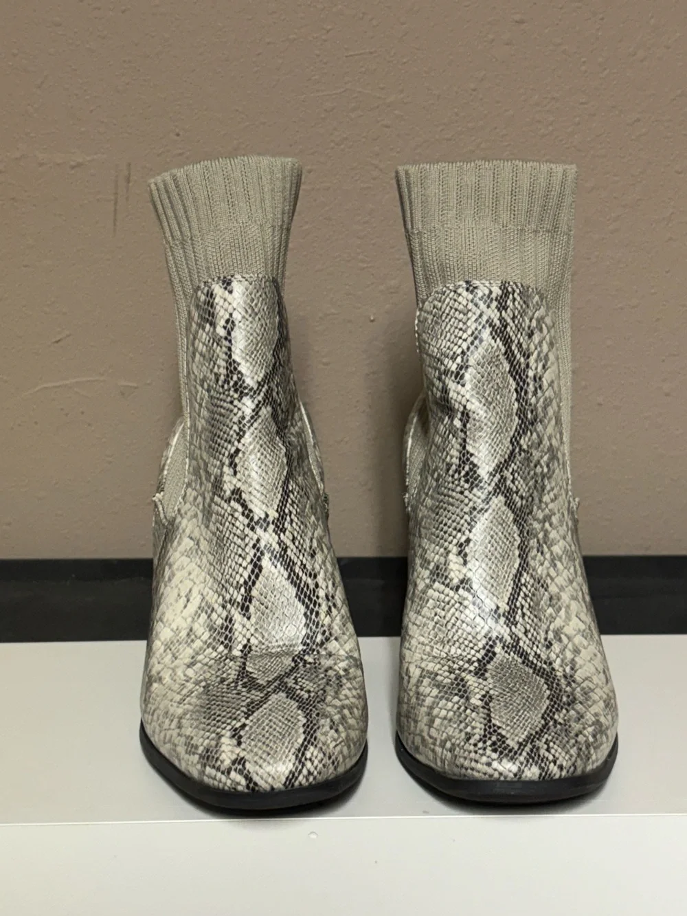 Neutral Snake-Print Sock Bootie - Women's Fashion Ankle Boots